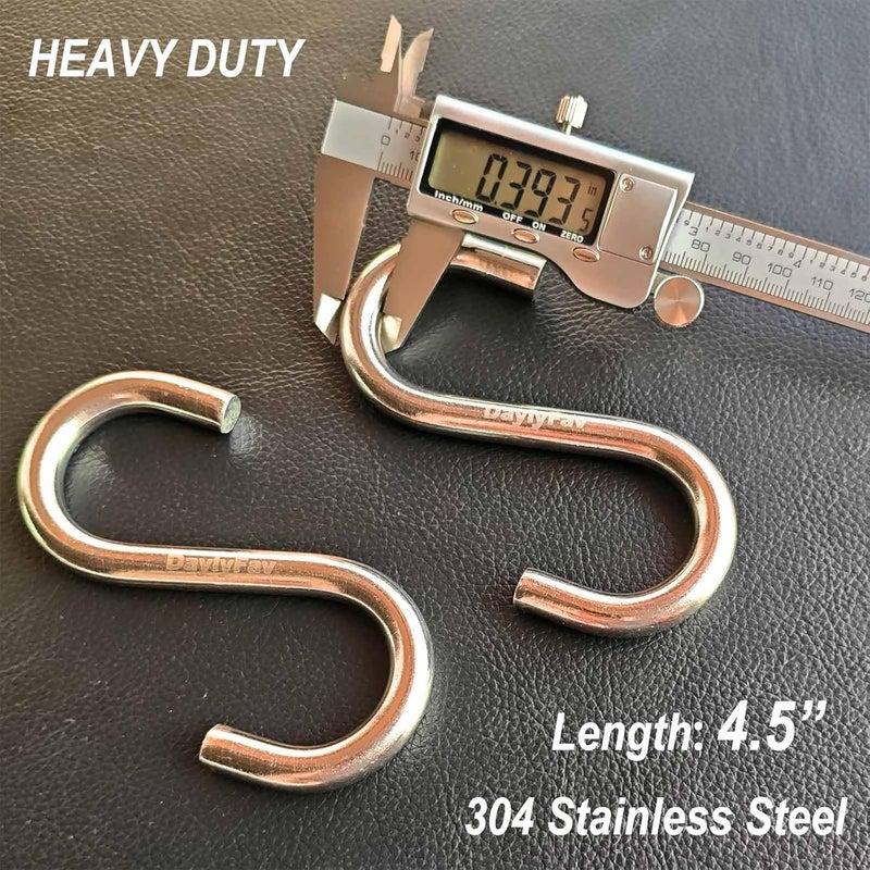 DaylyFav 2 Pack 4.5" S Hooks for Hanging Heavy Duty Porch Swing Hammock Stand Punching Bags Hanger, Holds 700 Lbs, 3/8" Thick 304-Stainless Steel Large S-Hooks - Image 2